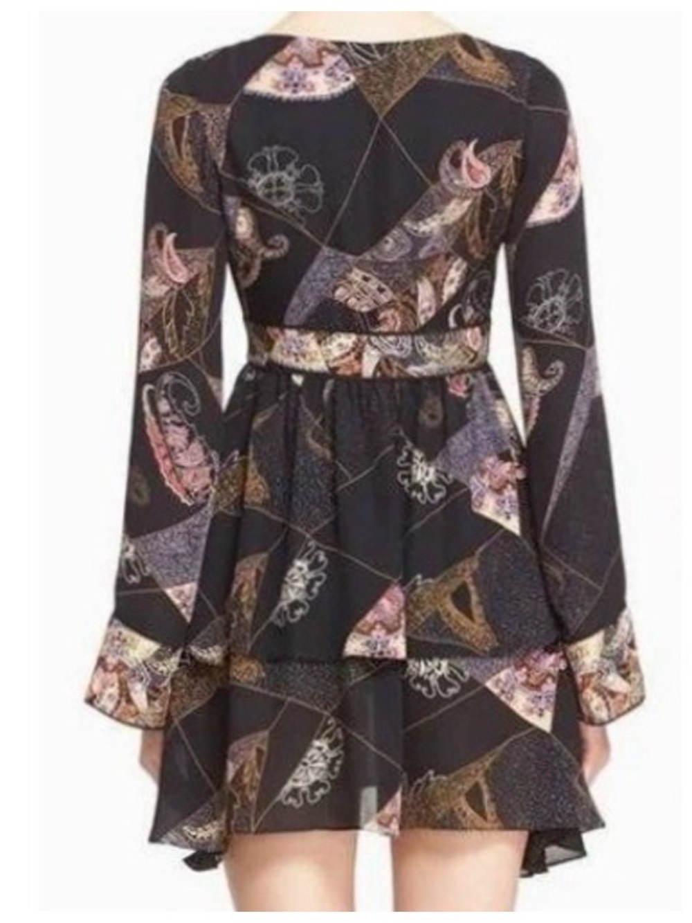 Elysabeth and James 4 Lilou pure silk Paisley Tiered Long-Sleeve Mini Dress